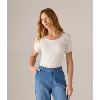 Blusa Makenji Canelado Com Bordado Feminina Off White