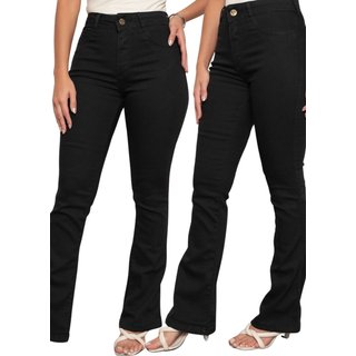 KIT 2 Calça Flare Feminina Ethereal Jeans Confortável e Estiloso Cintura Alta Preto