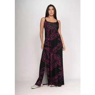 Vestido CabanaFree Longo Jambo Malha Aberturas Aberturas Antúrios Lilás