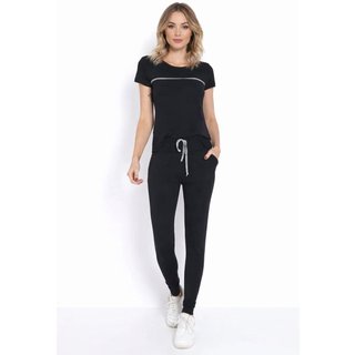 Conjunto Maria Paes Calça e Blusa Preto Com Viés Mescla