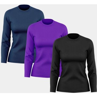 Kit 3 Camisetas Feminina Manga Longa Dry Fit Básica Lisa Proteção Solar UV Térmica Blusa Academia Esporte Praia