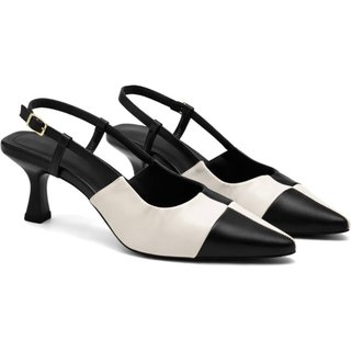 Scarpin Slingback Hannah Footwear Feminino Duo Preto e Branco 5601