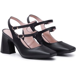 Sapato Feminino Scarpin Mery Jane Salto Grosso Napa Preta
