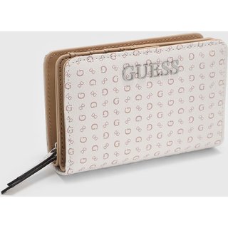 Carteira Feminina Guess Monograma Logo Zíper Branca