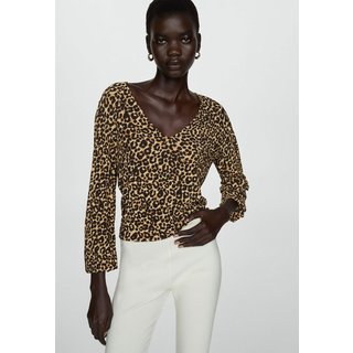 Blusa Mango Reta Animal Print Lin Bege