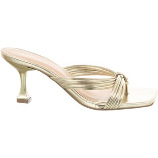 Tamanco Feminino Sandália Salto Taça Moda Conforto Tiras Trançada Dourado