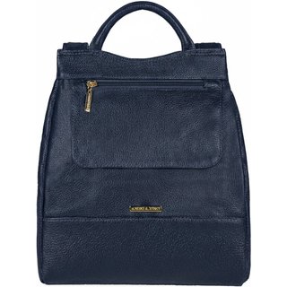 Mochila pequena antifurto couro liso Susan - Azul