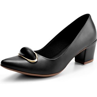 Scarpin Feminino Lumiss Salto Baixo Confortável Enfeite Preto