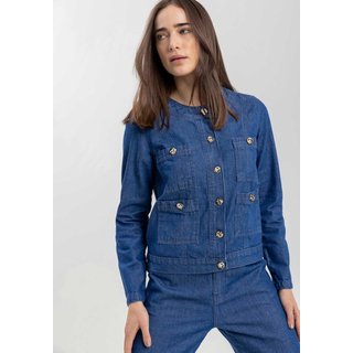 Jaqueta Jeans Sem Gola Com Bolsos E Botões Frontais