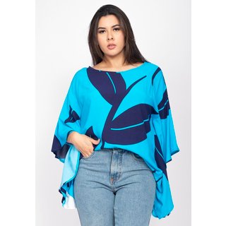 Blusa Poncho Baguari Amplo Amazonia Vital Estampa Imbé Blue
