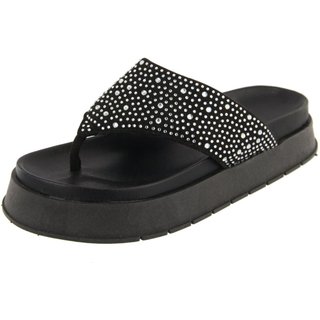 Sandália Papete Flatform de Dedo Strass Brilho Macia Blogueira Agnes Veronez Preto