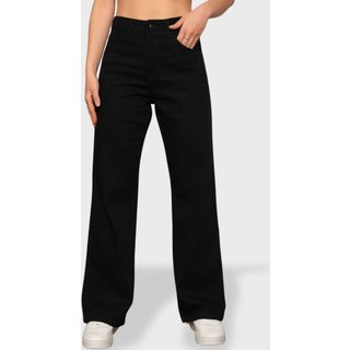 Calça Jeans Wide Leg Pantalona Feminina Preta Tendência Fashion