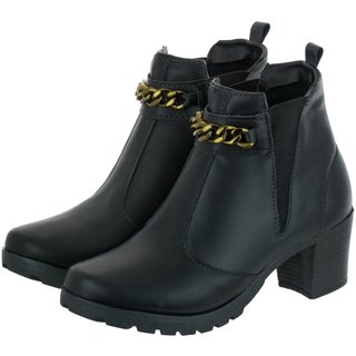 Bota Coturno Feminina Salto Medio Grosso Cano Curto Preto