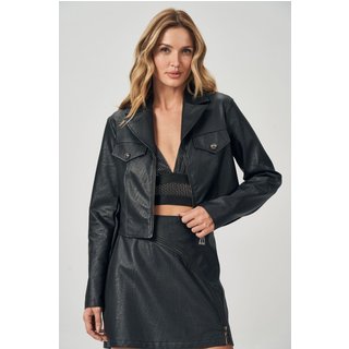 Jaqueta Black PU Cropped Feminina Acostamento