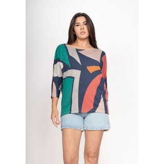 Blusa Amazonia Vital Morcego Ampla Manga 3/4 Geometrias do Tempo