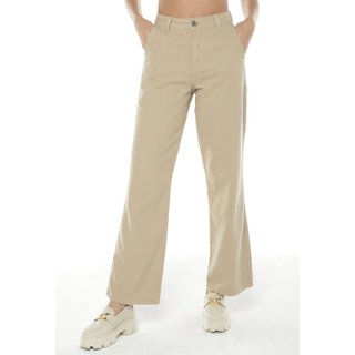 Calça Feminina Wide Leg de Sarja Sob Bege