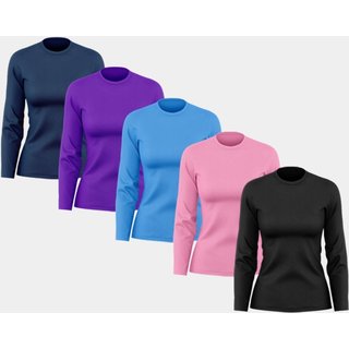 Kit 5 Camisetas Feminina Manga Longa Dry Fit Básica Lisa Proteção Solar UV Térmica Blusa Academia Esporte Praia Colorido