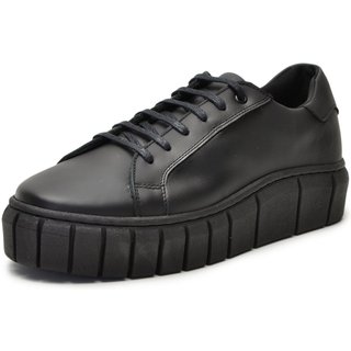 Tênis Feminino Conforto Ferrile Em Couro Preto 155