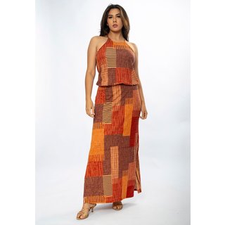 Vestido Longo Amazônia Vital Malha Trapézio com Elástico na Cintura Tramas do Sol