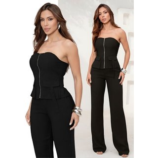 Conjunto Feminino Divina Gata Tomara que Caia Calça Pantalona de Alfaiataria Preto