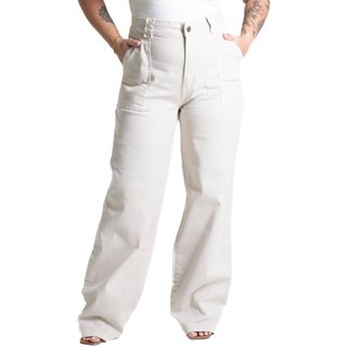 Calça Sarja Sawary Plus Size Wide Leg - 282158 - Bege - Sawary