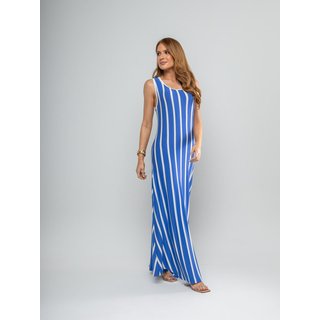 Vestido Longo Regata Em Listras Moletinho Azul