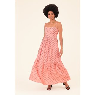 Vestido Midi Em Viscose Étnico Folk Alça Bolso