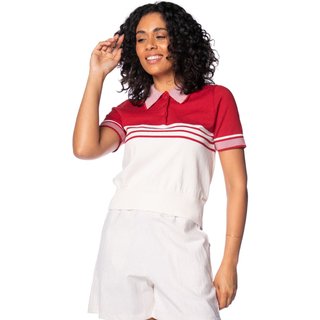 Blusa Feminina Biamar Gola Polo Listras Vermelho/branco