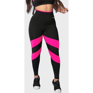 Calça Legging Fitness Tarelles Cintura Alta Preto e Rosa Neon