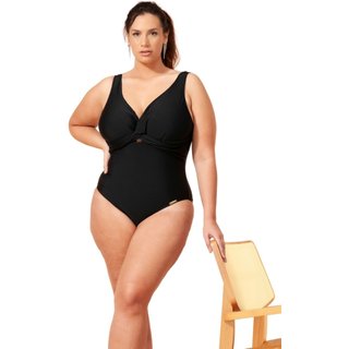 Maiô Plus Size Com Busto Transpassado Duplo Preto - Preto