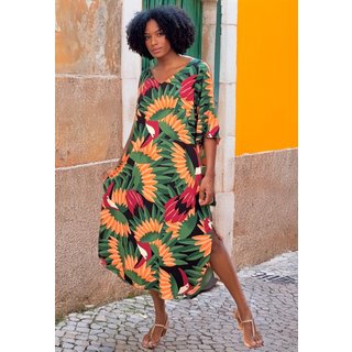 Vestido Midi Amazonia Vital Abapã Plano com Bolso Estampa Festa dos Tucanos