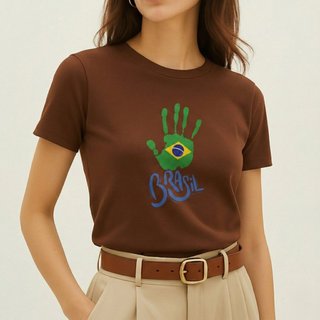 Camiseta Feminina GuGi T Shirt Estampada Brasil Algodão Premium 30.1 Marrom