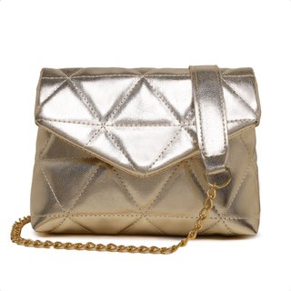 Clutch Feminina Pequena Bolsa Dourada Brilho Metalizado De Festa Carmelo Shoes