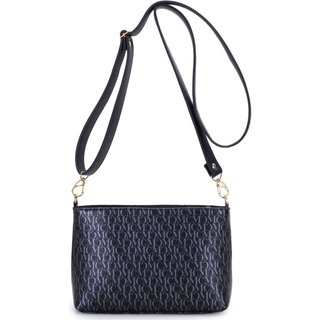 Bolsa feminina pequena Moncci forrada alça ajustável fechamento de ziper monograma preta