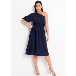 Vestido Em Crepe Plano Azul Escuro Quintess