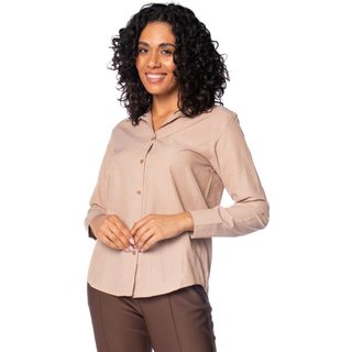 Camisa Feminina Pellini Listrada Textura Marrom Claro/Branco