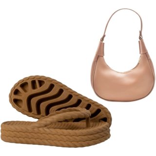 Kit Chinela Feminina Plataforma Anna Andrade Casual Flatform Trança E Bolsa De Ombro Caramelo