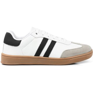 Tênis Feminino Branco Casual com Brilho e Recortes Sola Alta Plataforma Confortável Leve