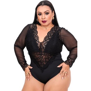Body Summer body Plus Size Manga Longa Rendado Bojo Tamanhos Grande