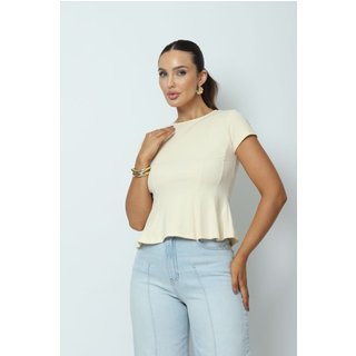 Blusa Canelada Peplum Creme P Gazzy