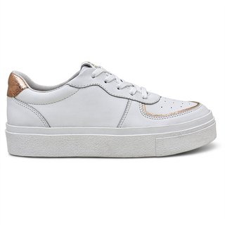 Tenis Feminino Ipê Mulato Classico Em Couro Premium Confortavel cor Branco e Ouro
