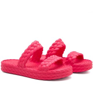 Chinelo Nuvem Plataforma Sandália Tiras Trançadas Corda Confortável Moda Feminina Praia Slide Pink