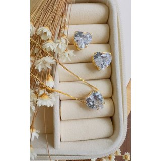 Conjunto Folheado a Ouro Coração Cristal - Branco - mellow brazil