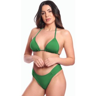 Conjunto Biquíni Feminino Cortininha Com Calcinha Tanga FMF Verde