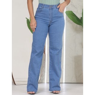 Calça Donna De Paula Wide Leg Média Jeans Com Elastano Feminina Cintura Alta Bolsos Frontais E Traseiros