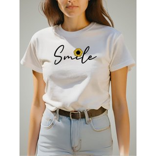Camiseta Blusinha T-shirt Plus Size Feminina GuGi Smile Girassol Camisa Moda Branco
