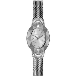 Relógio Feminino Seculus Oval Prata Vidro Facetado Seculus