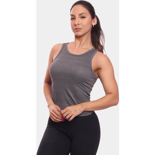 Regata Nadador Canelada Feminina Lisa Blusa Blusinha Básica Treino Academia Cinza