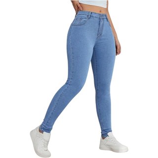 Calça Jeans Feminina Premium Skinny Delave Azul Claro Cintura Alta com Elastano Lavagem Escura Premium