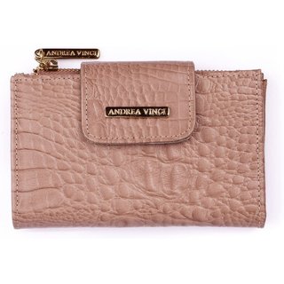 Carteira feminina de couro croco Lanna 10x15,5cm - Bege